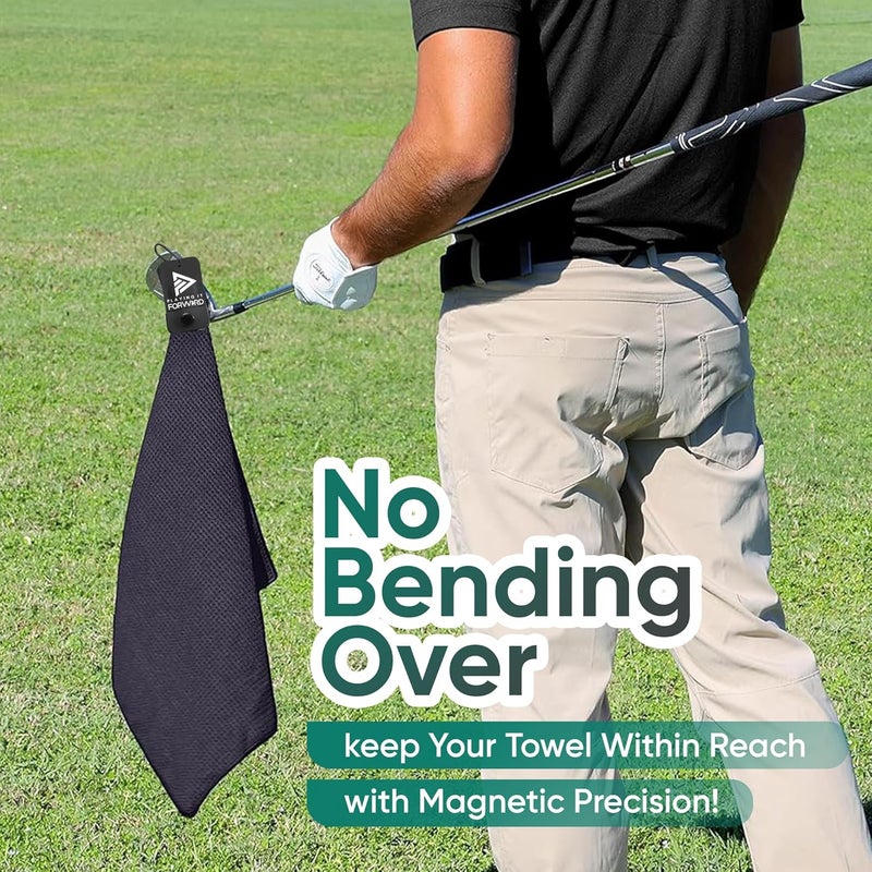 Playing It Forward Magnetic Golf Towels for Golf Bags with Clip & Ultra Strong Magnet - Waffle Weave Microfiber Towel for Secure Hold on Bags & Carts - Ideal Club Cleaner & Accessories - Black - Image 2